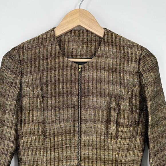 Theyskens’ Theory Jelsor Blazer Plaid Metallic Gold Zip Jacket - Picture 4 of 16
